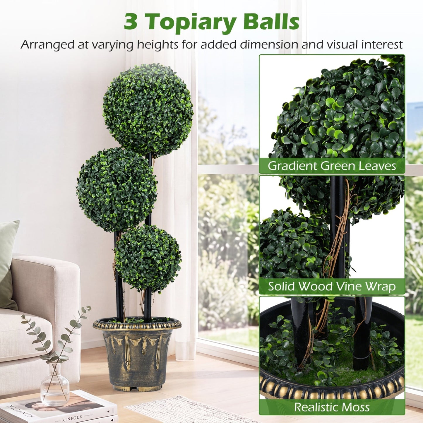 29 Inches Artificial Boxwood Topiary Tree Triple Ball Shrubs