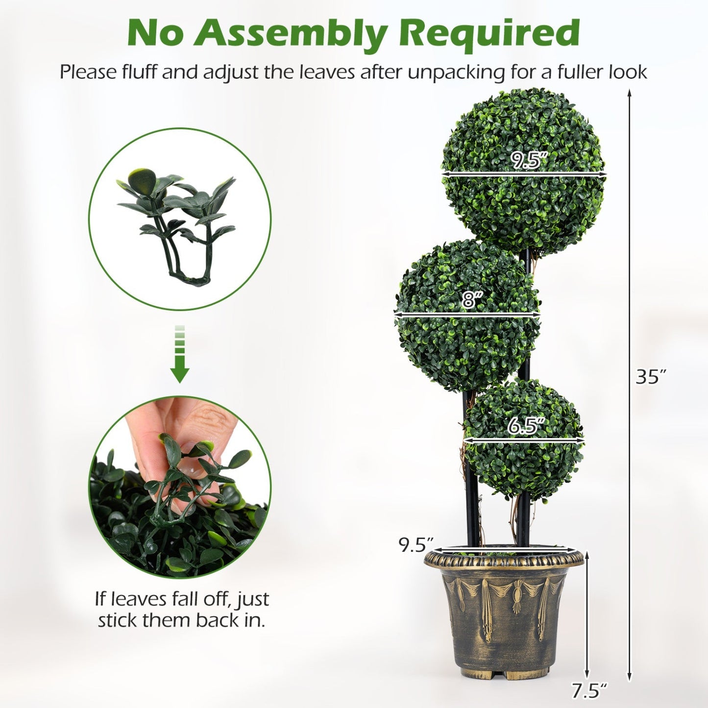 29 Inches Artificial Boxwood Topiary Tree Triple Ball Shrubs