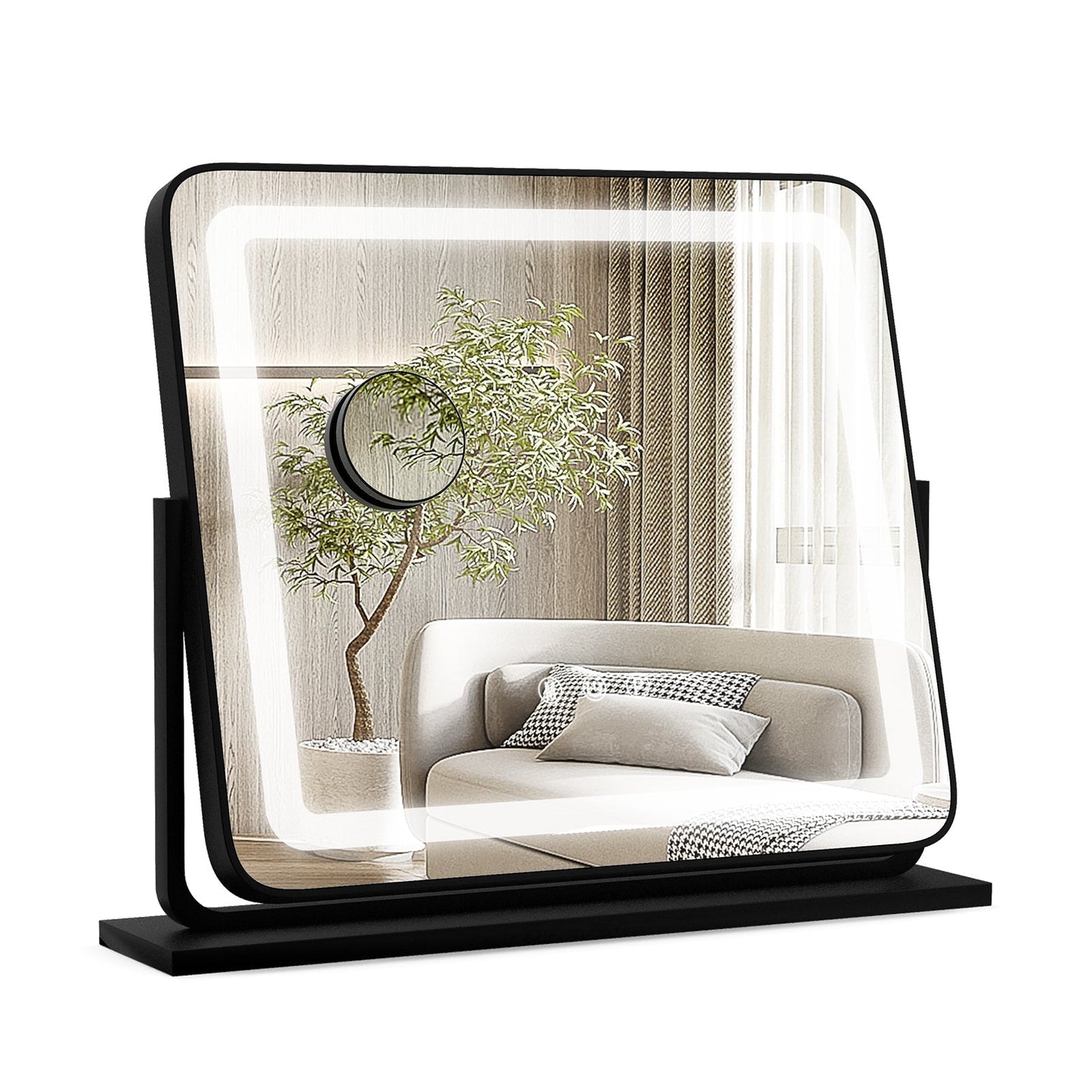 360¬∞ Rotatable Vanity Makeup Mirror with 3 Color Lighting Modes and Touch Control-Black