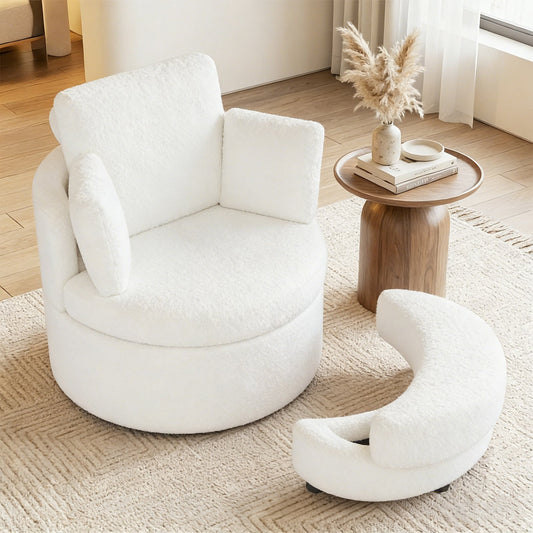 360¬∞ Swivel Accent Chair with Half Moon Storage Ottoman