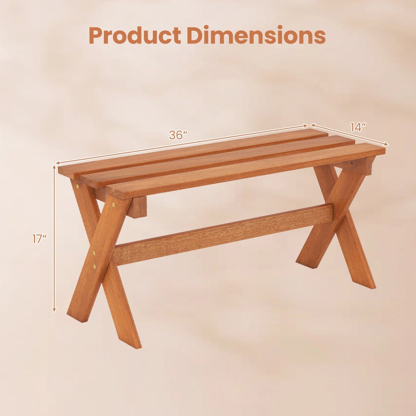 Outdoor Wood Bench Set of 2 - 36 Inch Backless Patio Seating