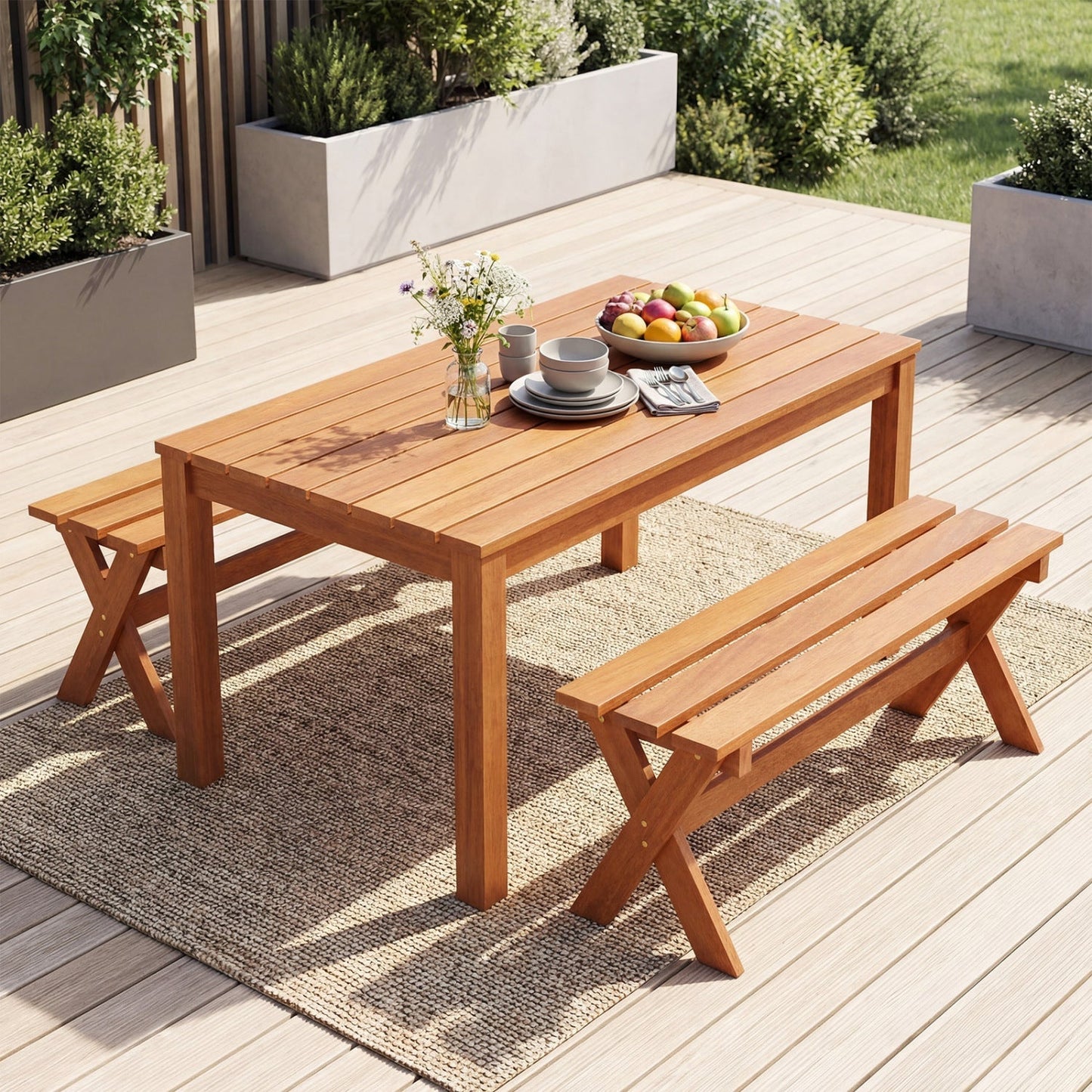Outdoor Wood Bench Set of 2 - 36 Inch Backless Patio Seating