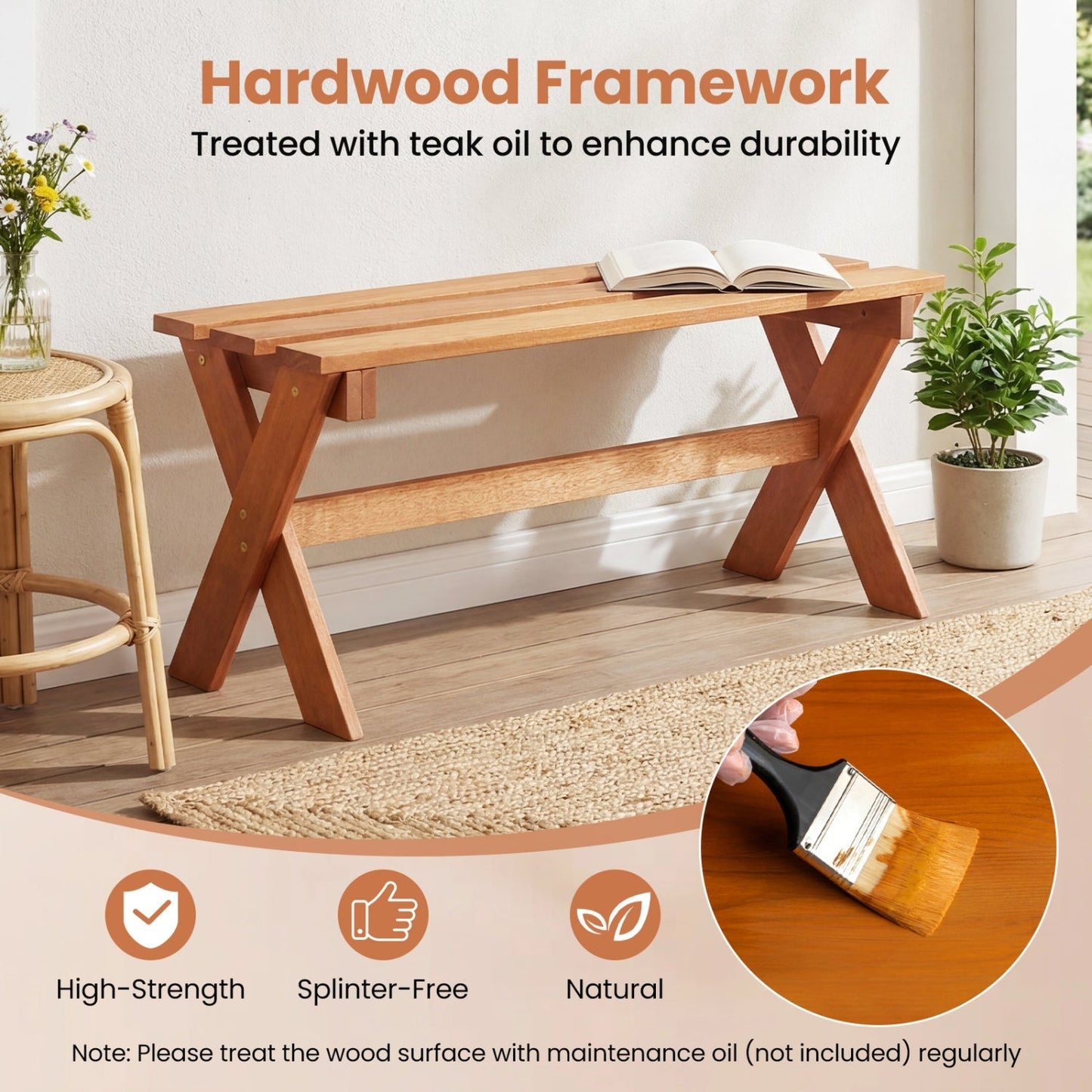 Outdoor Wood Bench Set of 2 - 36 Inch Backless Patio Seating