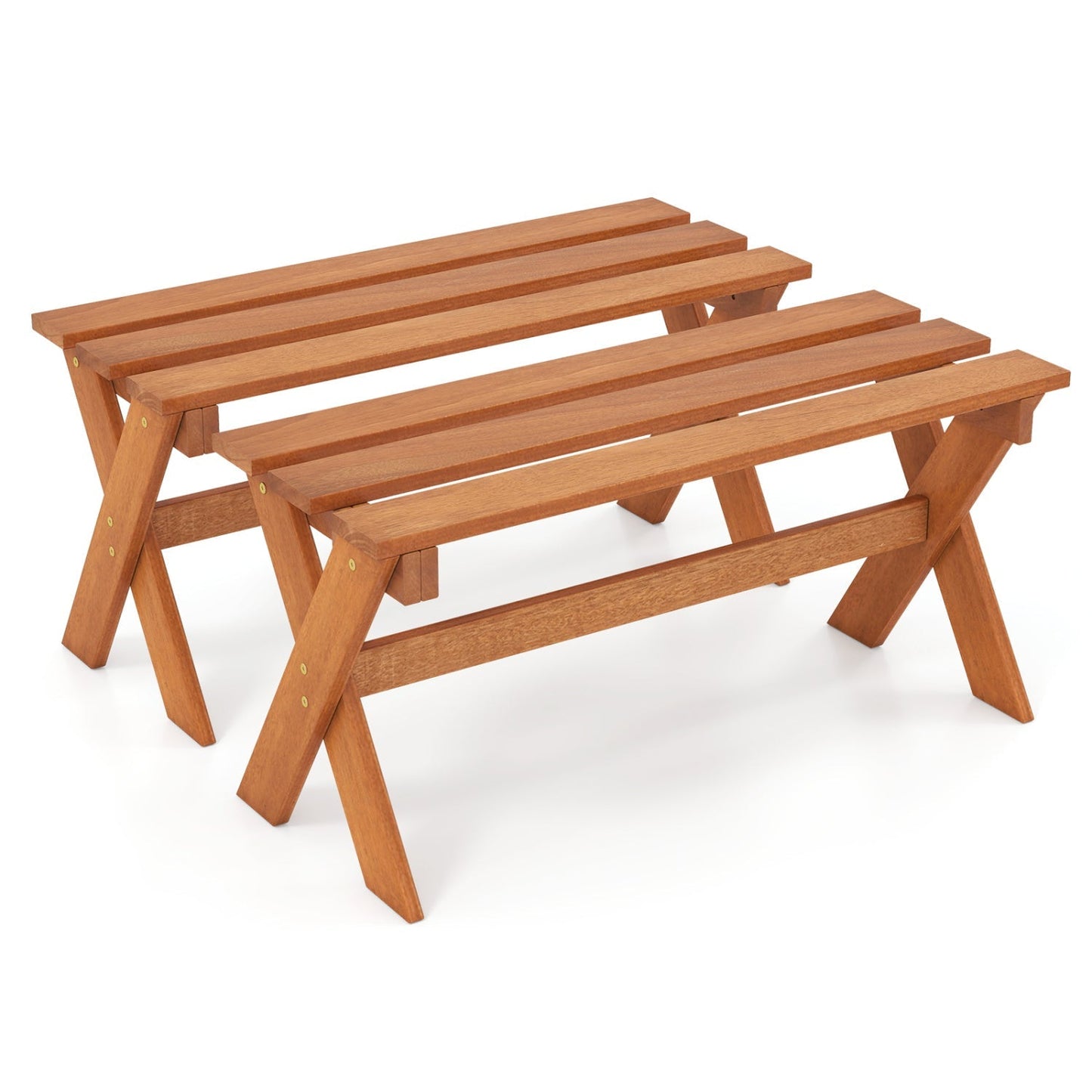 Outdoor Wood Bench Set of 2 - 36 Inch Backless Patio Seating