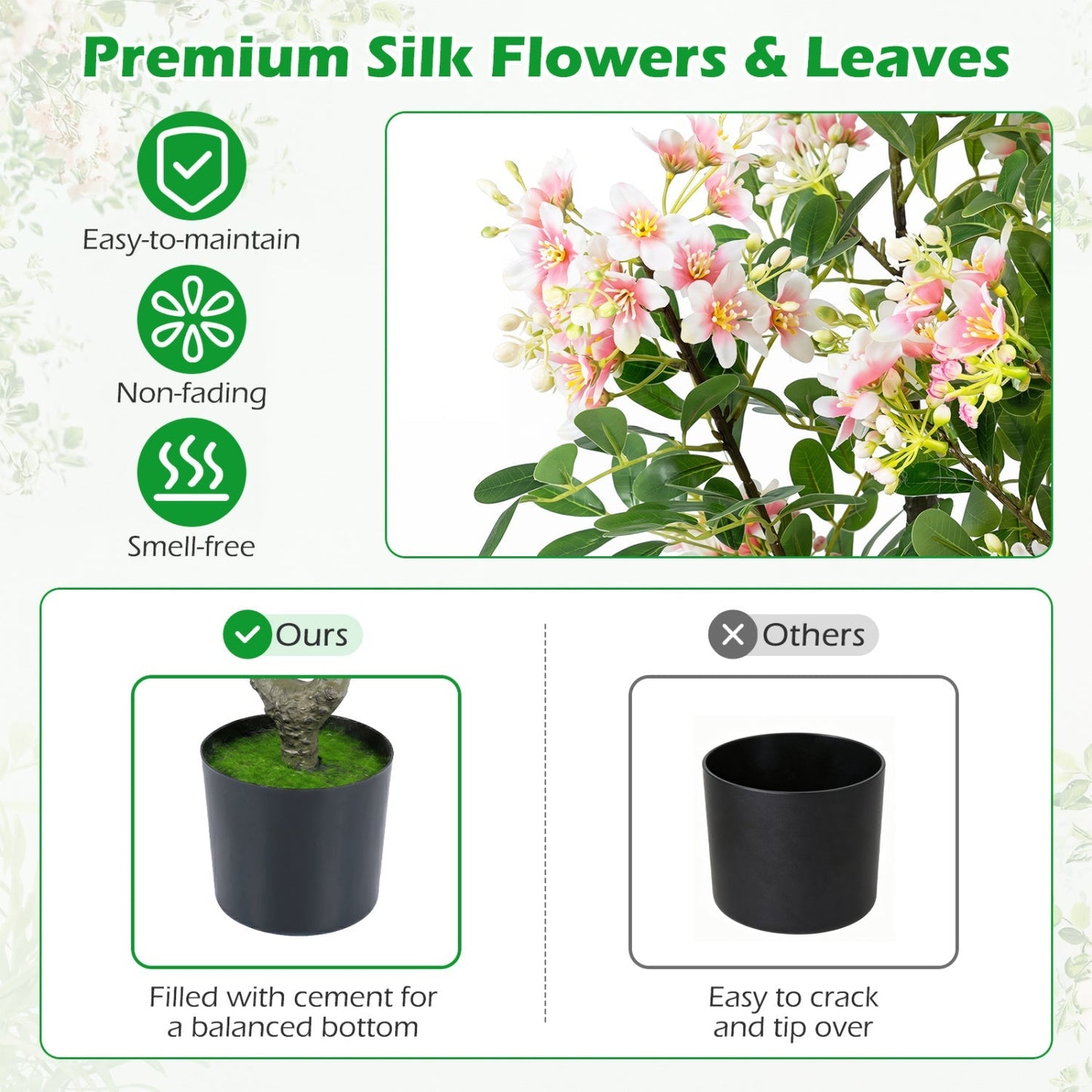 Artificial Impatiens Tree 36" with Pink Flowers and Fruits