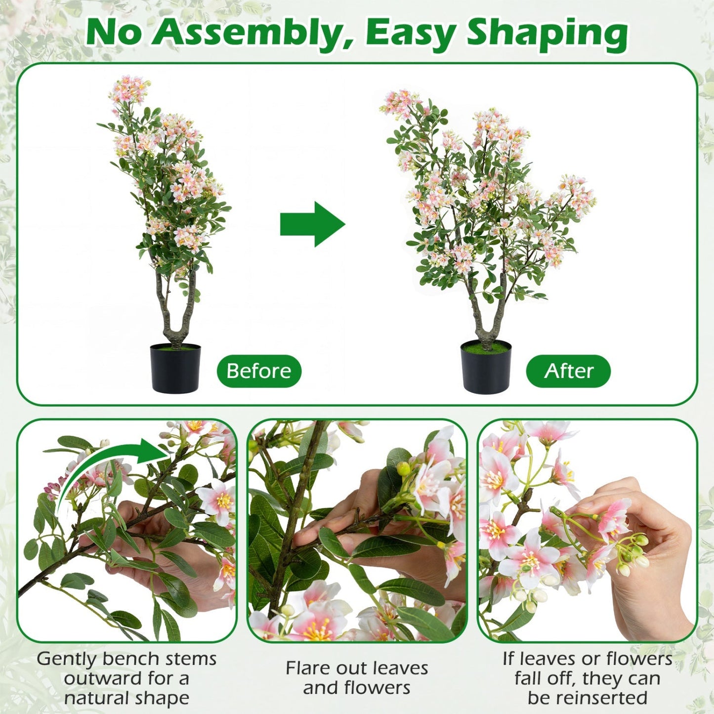Artificial Impatiens Tree 36" with Pink Flowers and Fruits