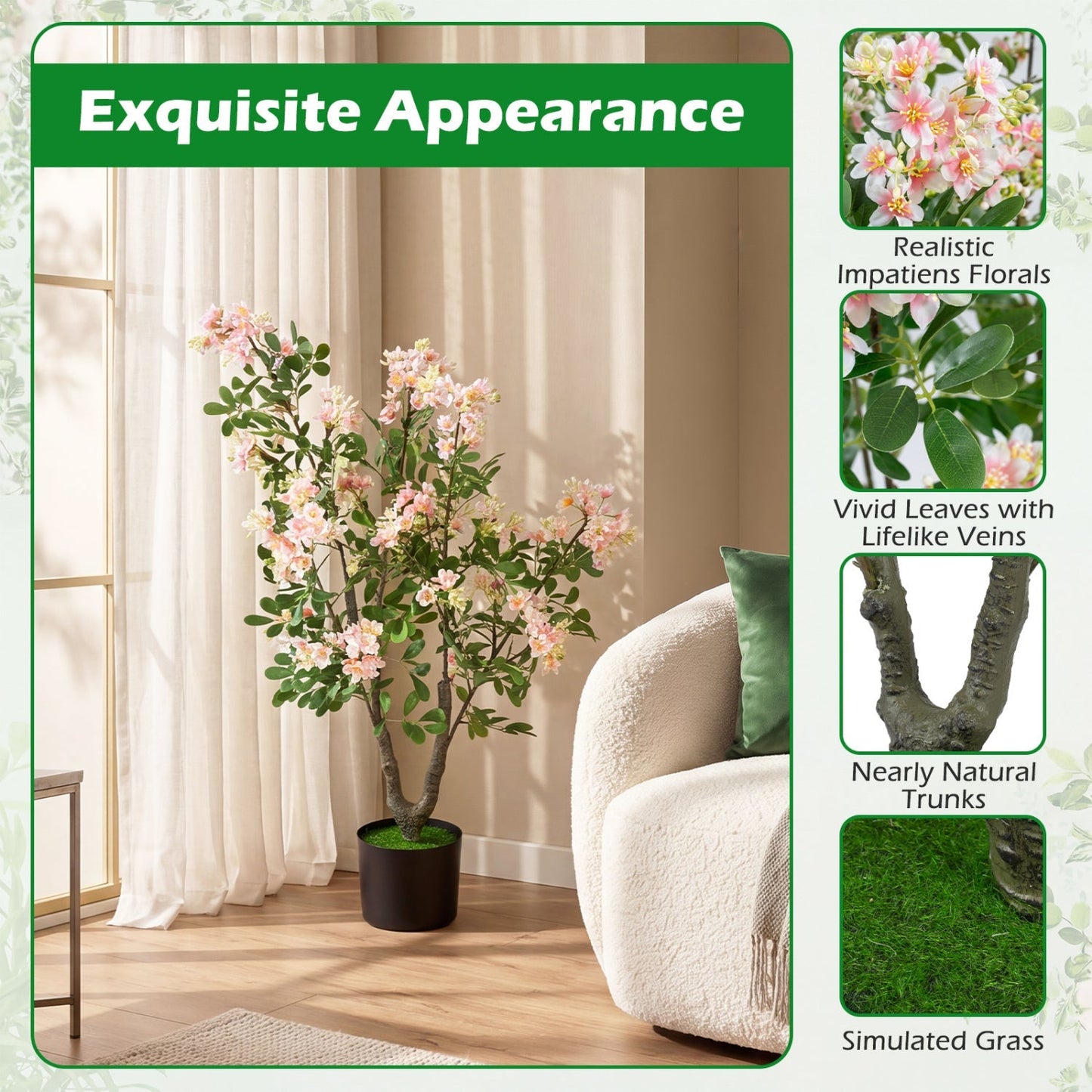 Artificial Impatiens Tree 36" with Pink Flowers and Fruits