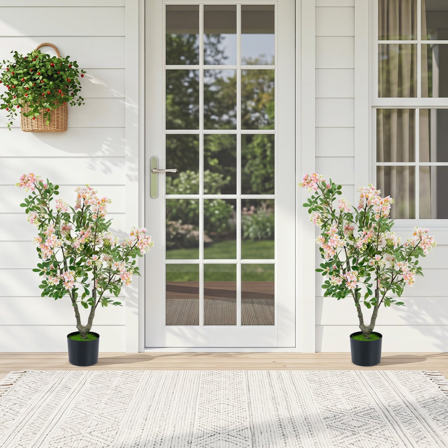 Artificial Impatiens Tree 36" with Flowers and Fruits - Pink