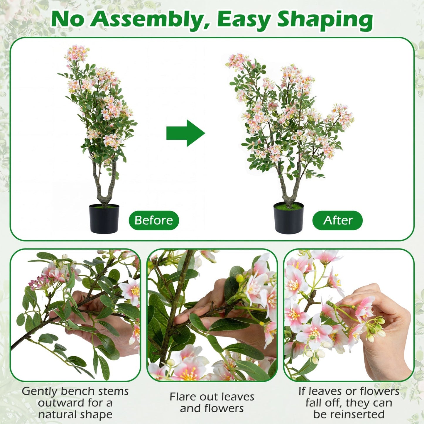 Artificial Impatiens Tree 36" with Flowers and Fruits - Pink