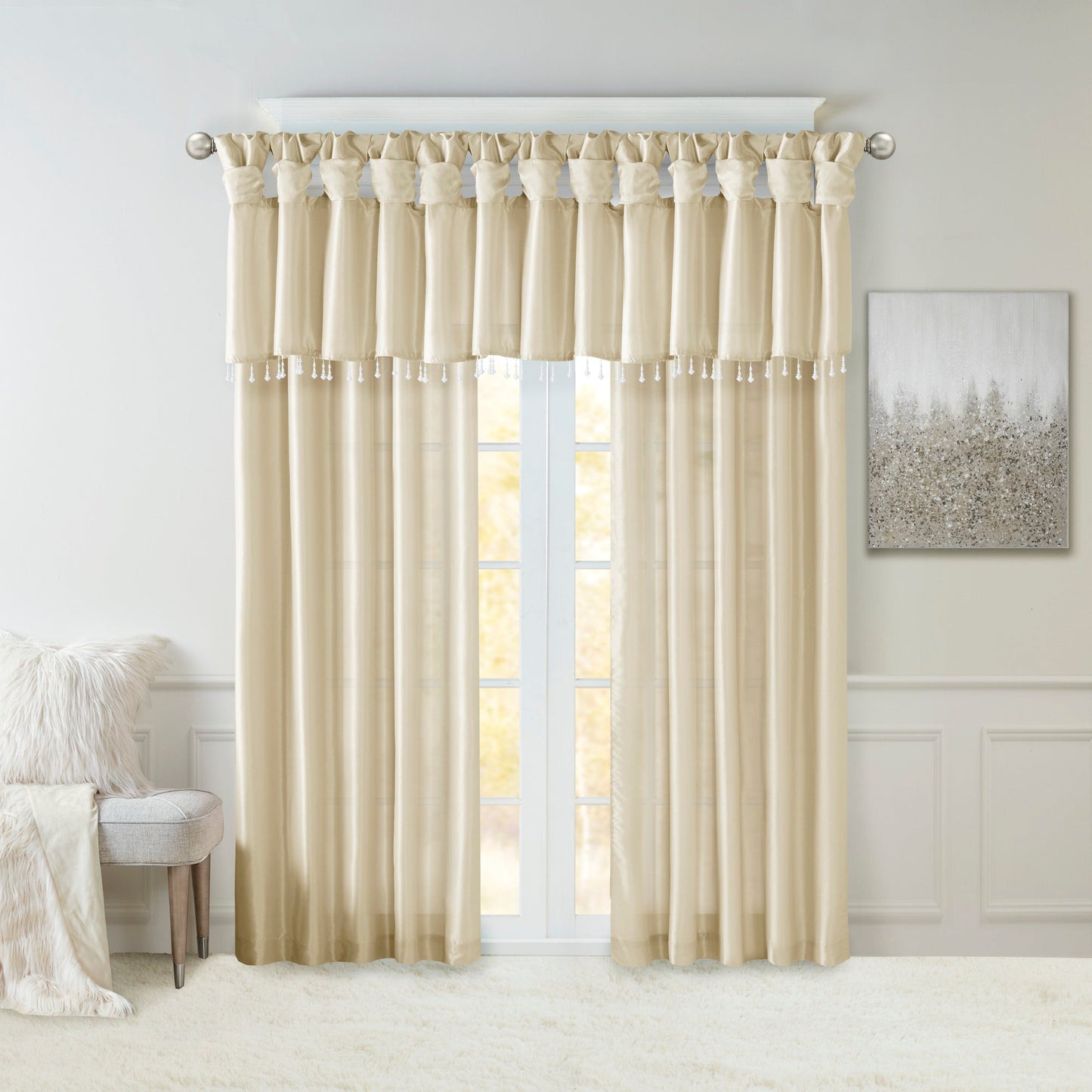 Twist Tab Lined Window Curtain Panel Champagne