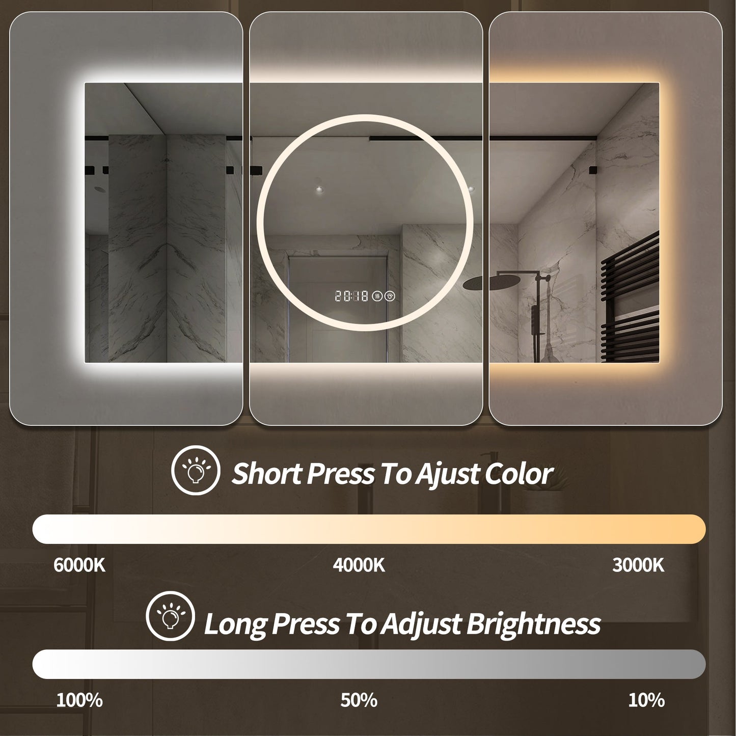 48x24 Inch Bathroom Mirror with LED Lights