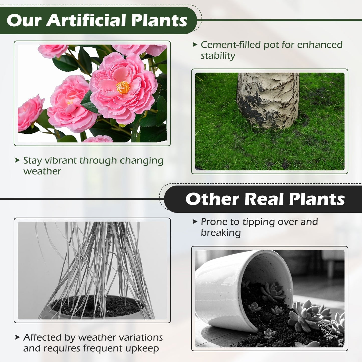 Artificial Camellia Tree 39.5" with Cement Pot