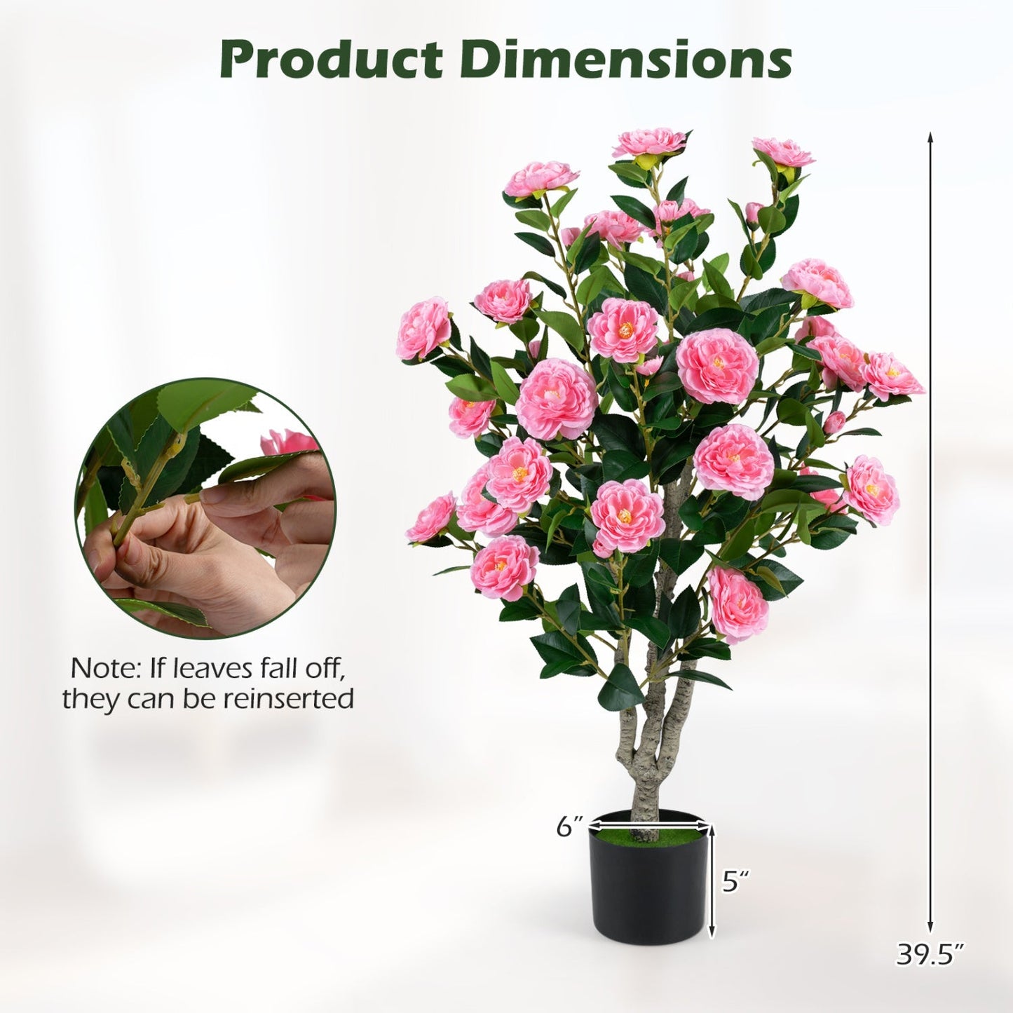 Artificial Camellia Tree 39.5" with Cement Pot