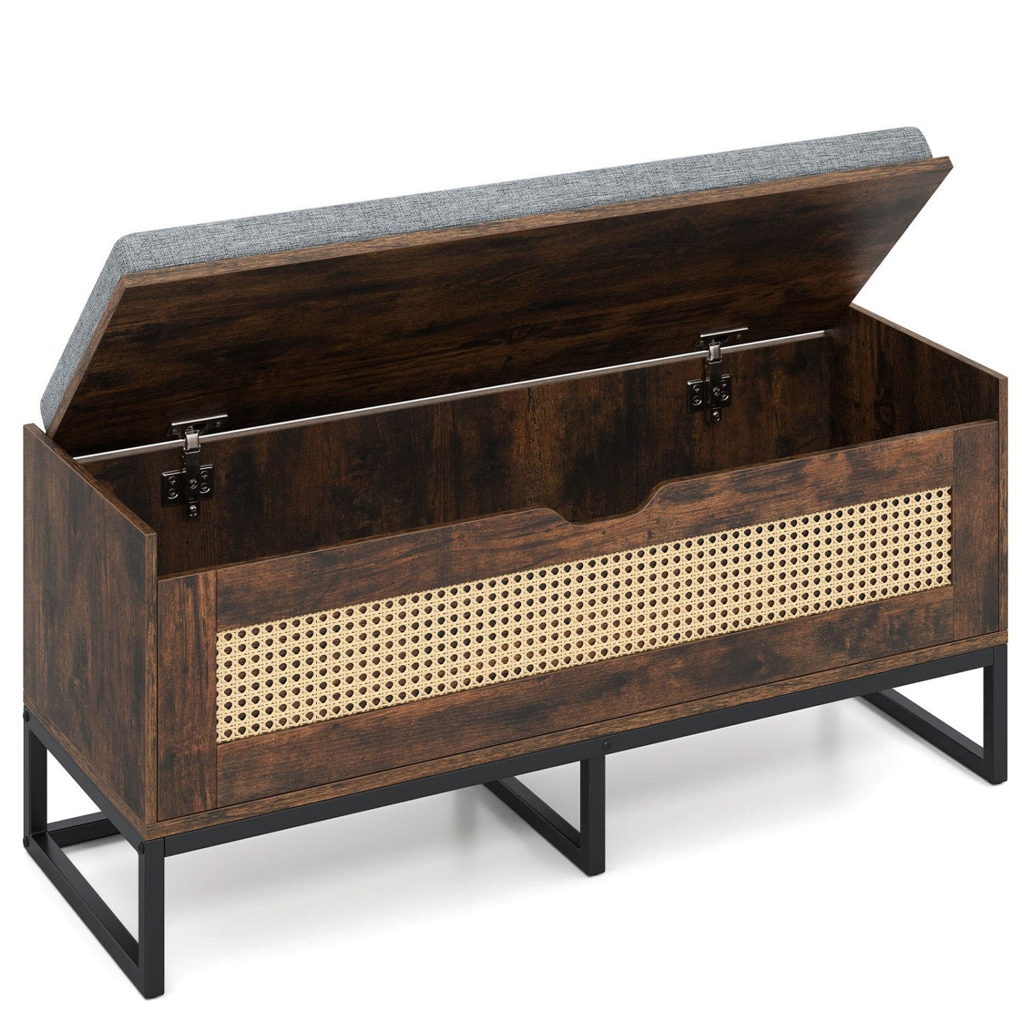 39.5" Rattan Storage Chest Wicker Shoe Bench with Padded Seat Flip-Top