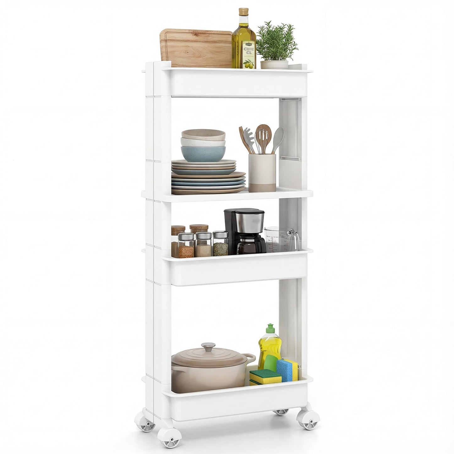 Rolling Utility Cart with Detachable Trays - 3/4 Tier