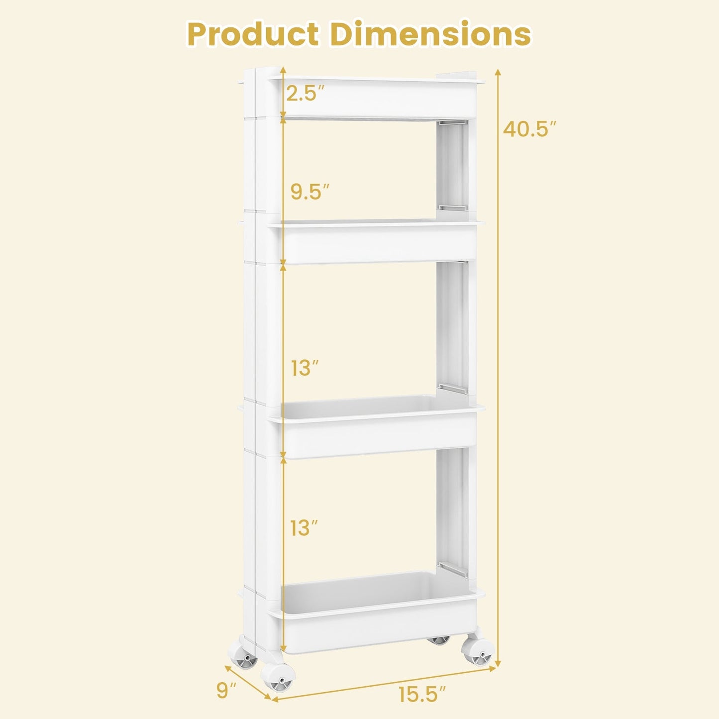 Rolling Utility Cart with Detachable Trays - 3/4 Tier
