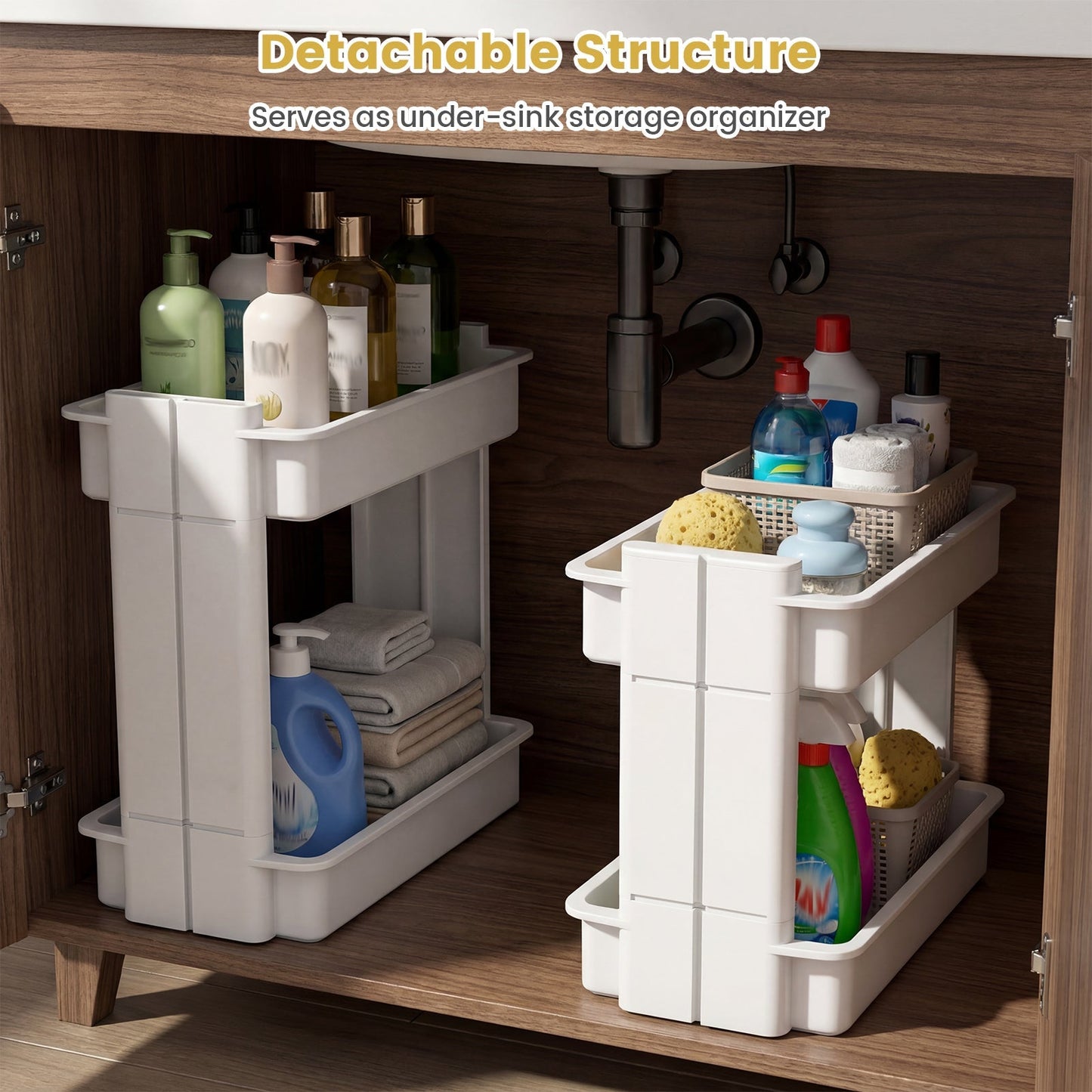 Rolling Utility Cart with Detachable Trays - 3/4 Tier