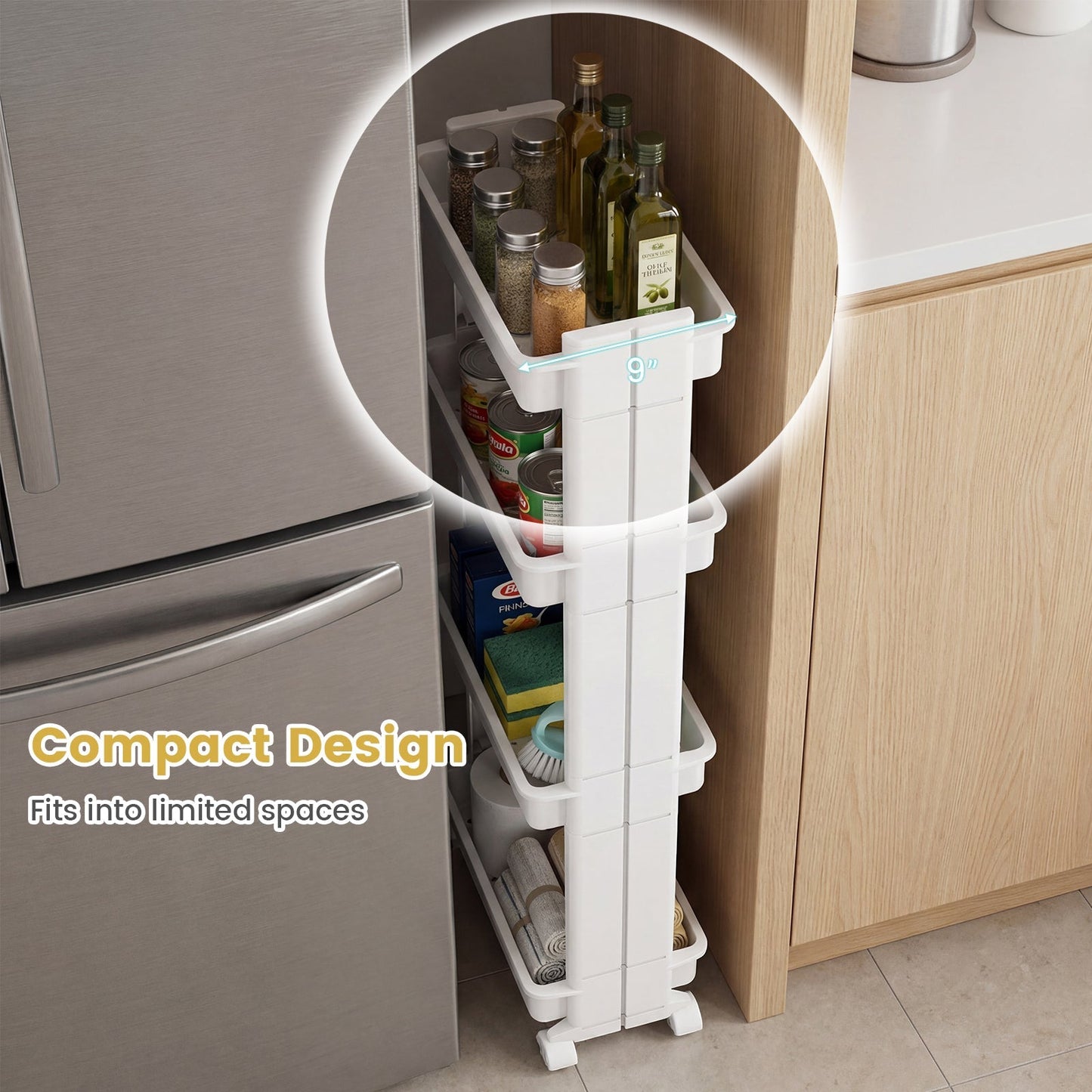 Rolling Utility Cart with Detachable Trays - 3/4 Tier