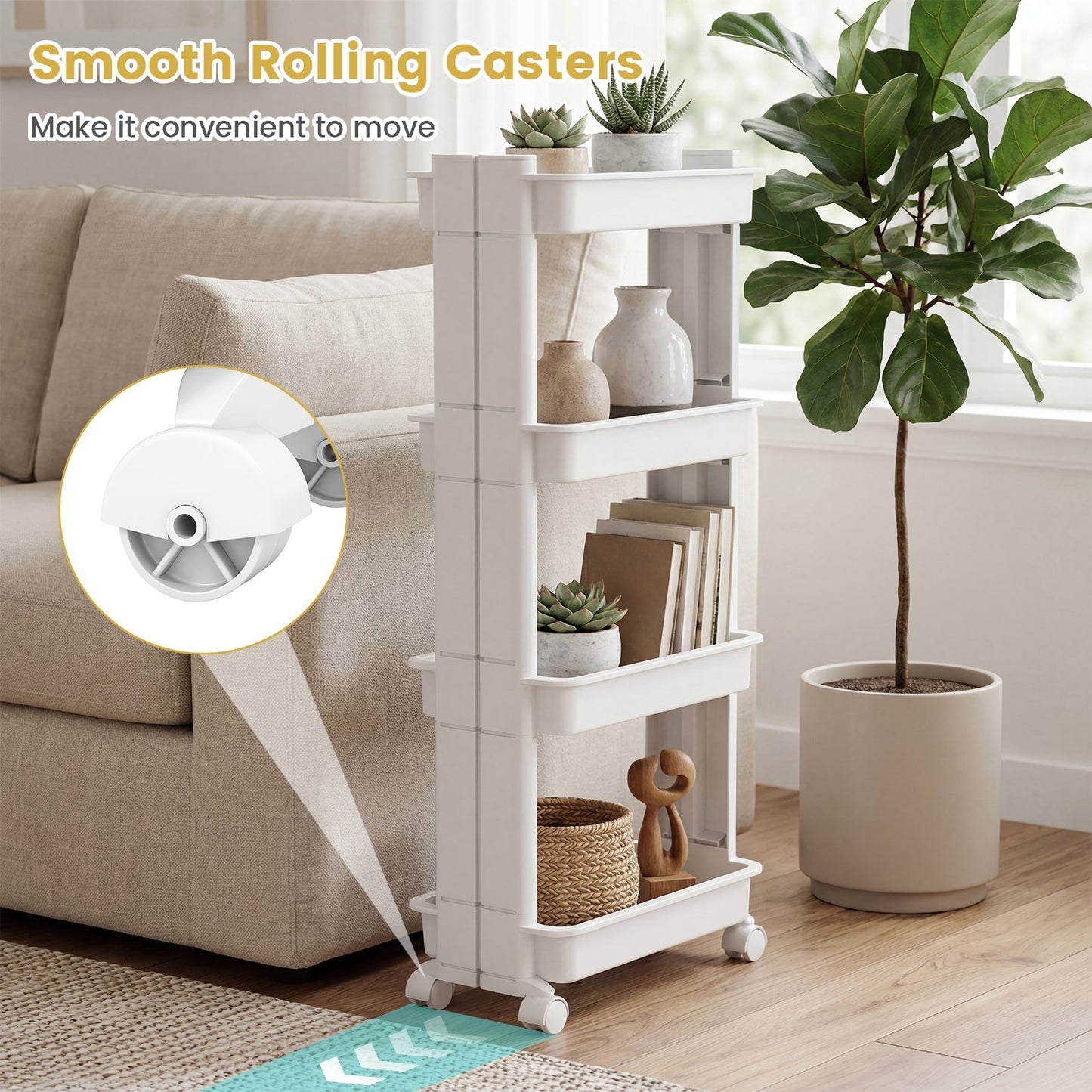 Rolling Utility Cart with Detachable Trays - 3/4 Tier