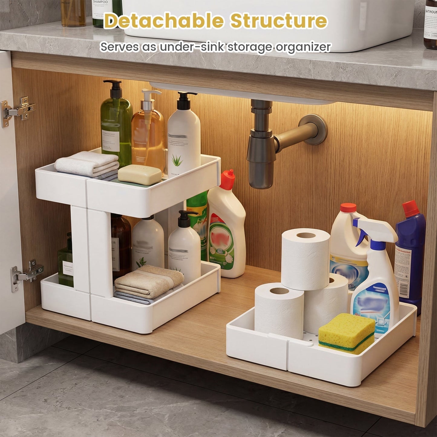 Rolling Utility Cart with Detachable Trays - 3/4 Tier