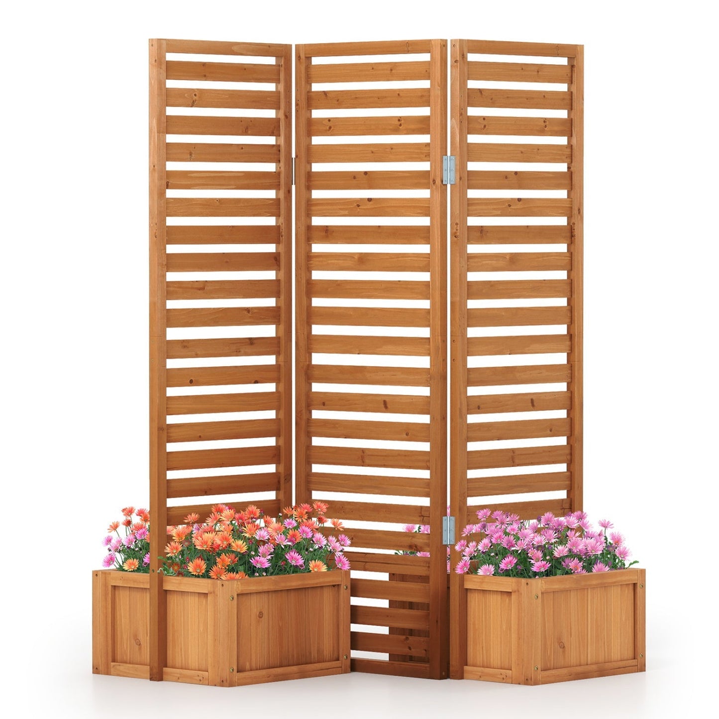 3-Panel Freestanding Garden Fence with 2 Planter Boxes - Yellow