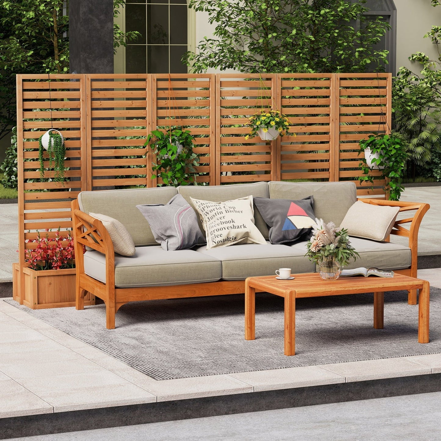 3-Panel Freestanding Garden Fence with 2 Planter Boxes - Yellow