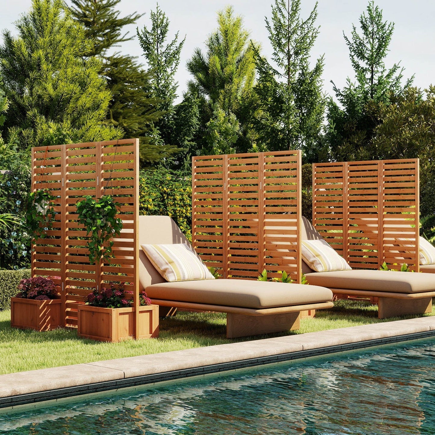 3-Panel Freestanding Garden Fence with 2 Planter Boxes - Yellow