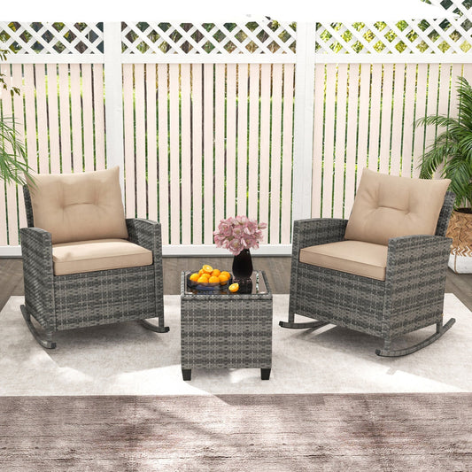 3-Piece Patio Rocking Chair Set with Glass Table