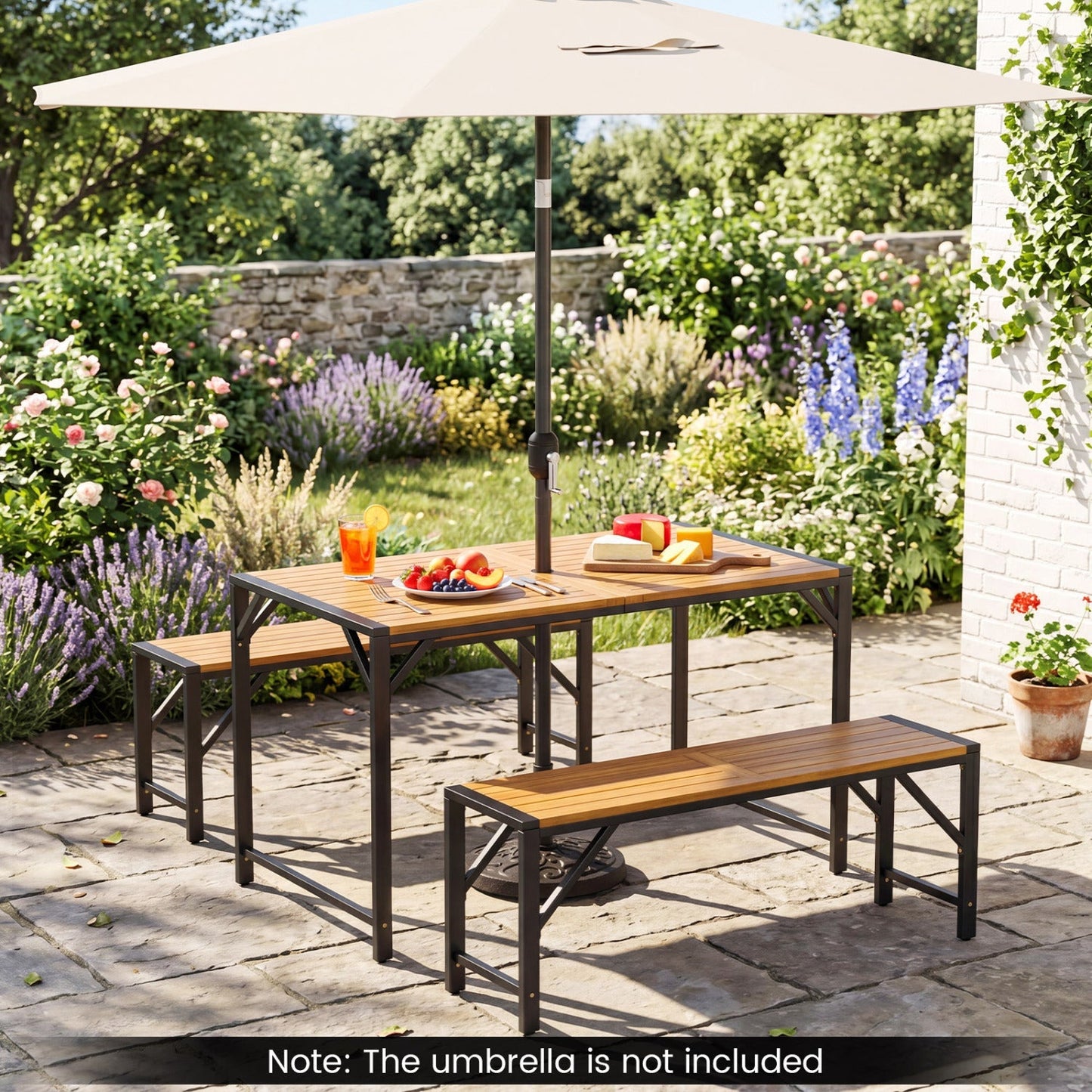 Acacia Wood Outdoor Bench 47.5" with Slatted Seat
