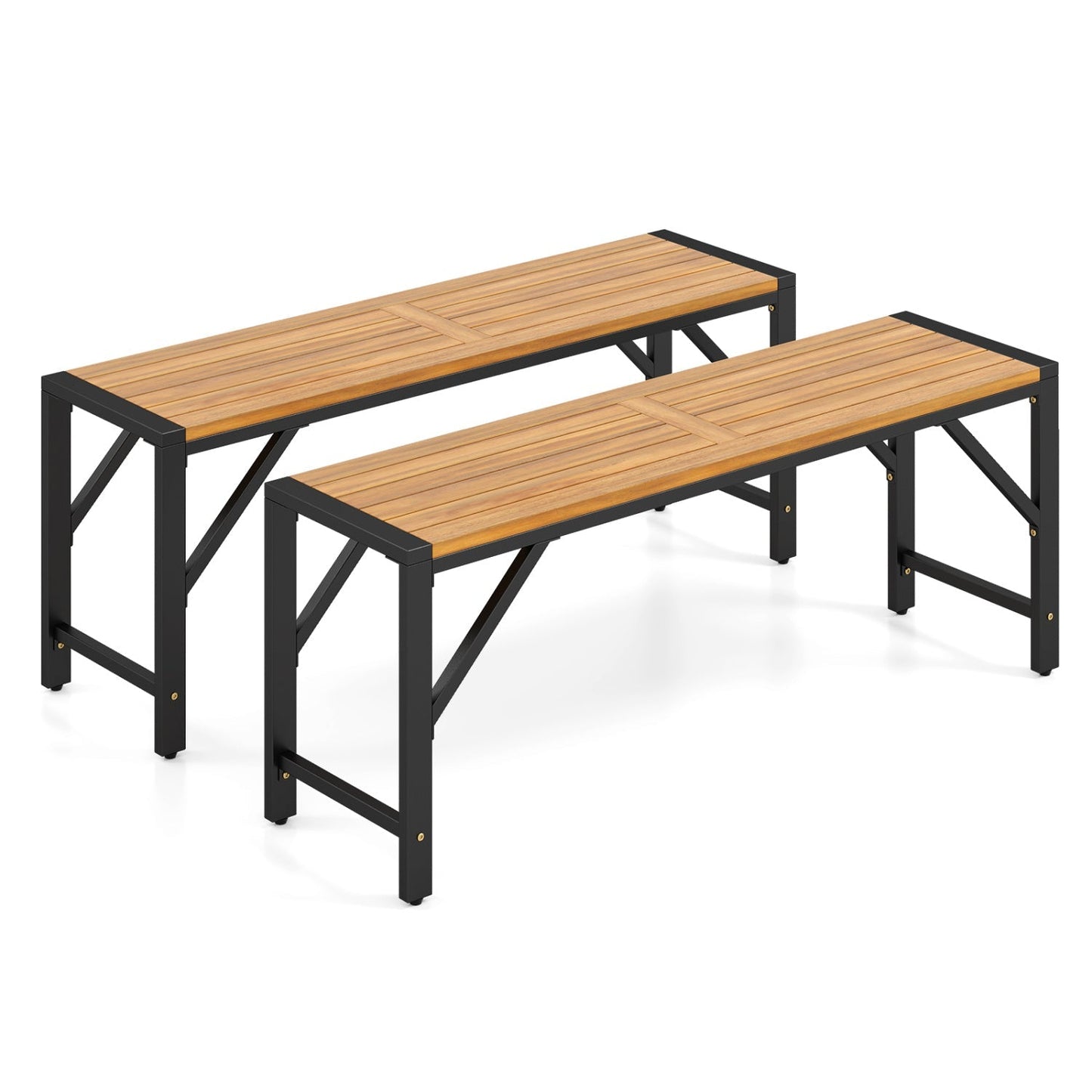Acacia Wood Outdoor Bench Set of 2, 47.5" Slatted Seat