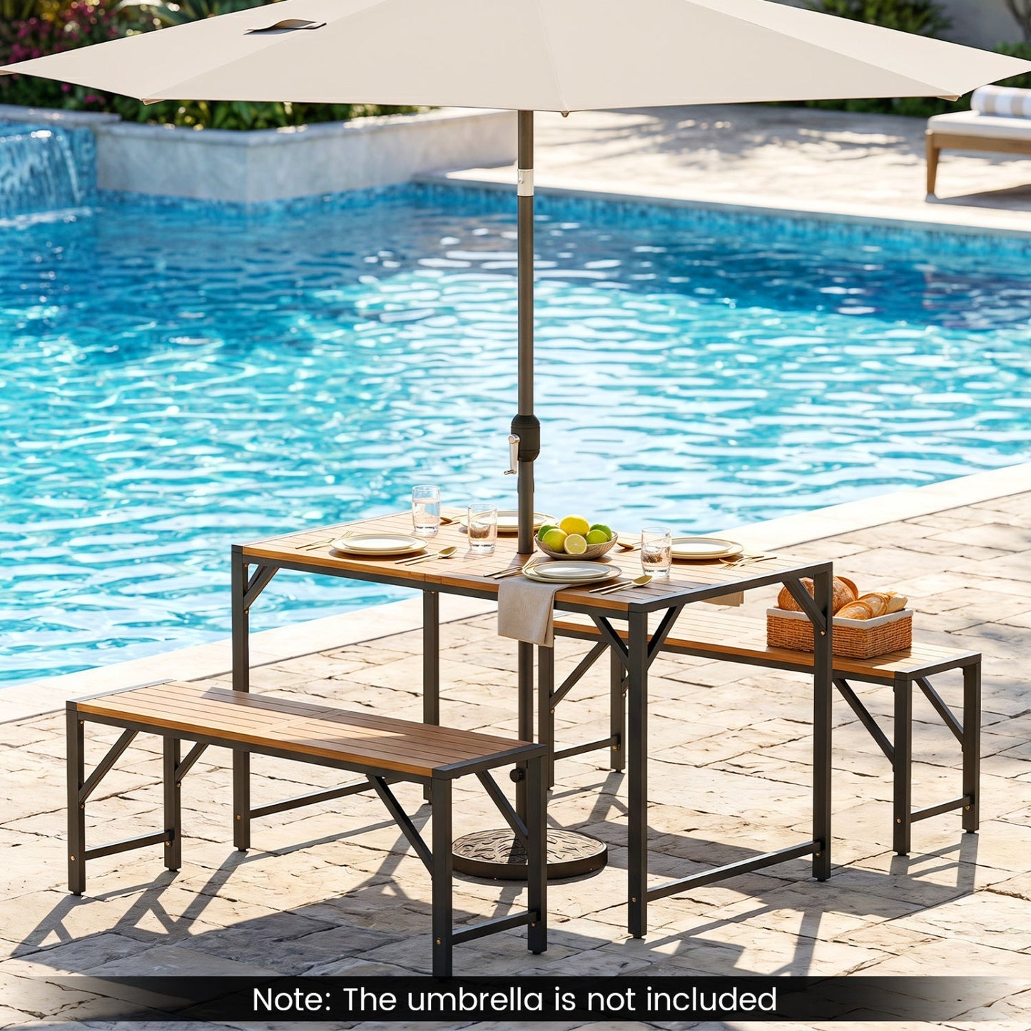 Acacia Wood Outdoor Bench Set of 2, 47.5" Slatted Seat