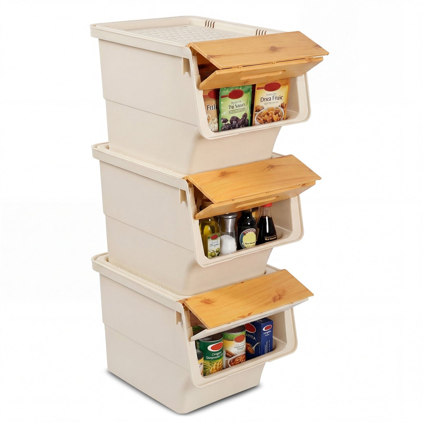 3 Pieces Storage Bins on Wheels Stackable Plastic Boxes with Stay-Open Lid (M)