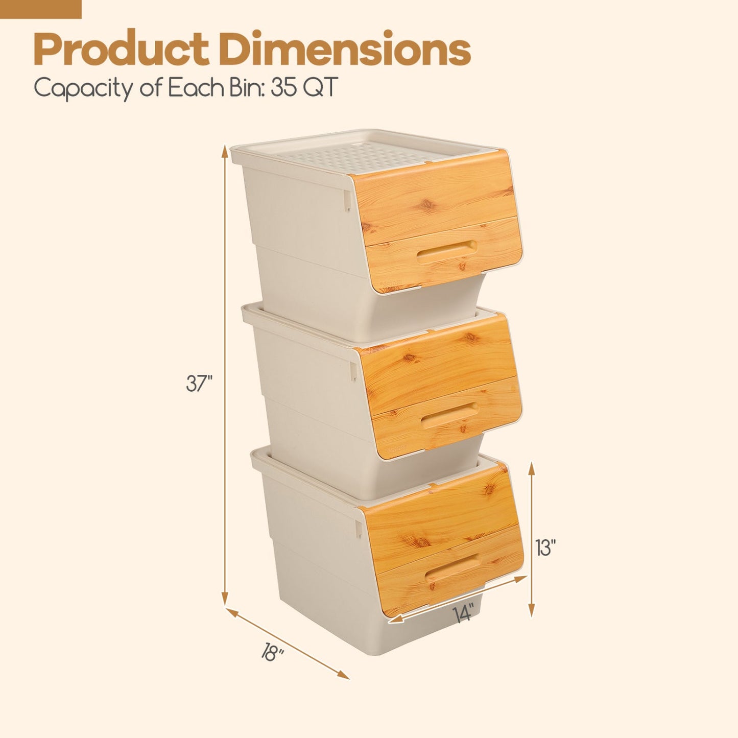 3 Pieces Storage Bins on Wheels Stackable Plastic Boxes with Stay-Open Lid (M)