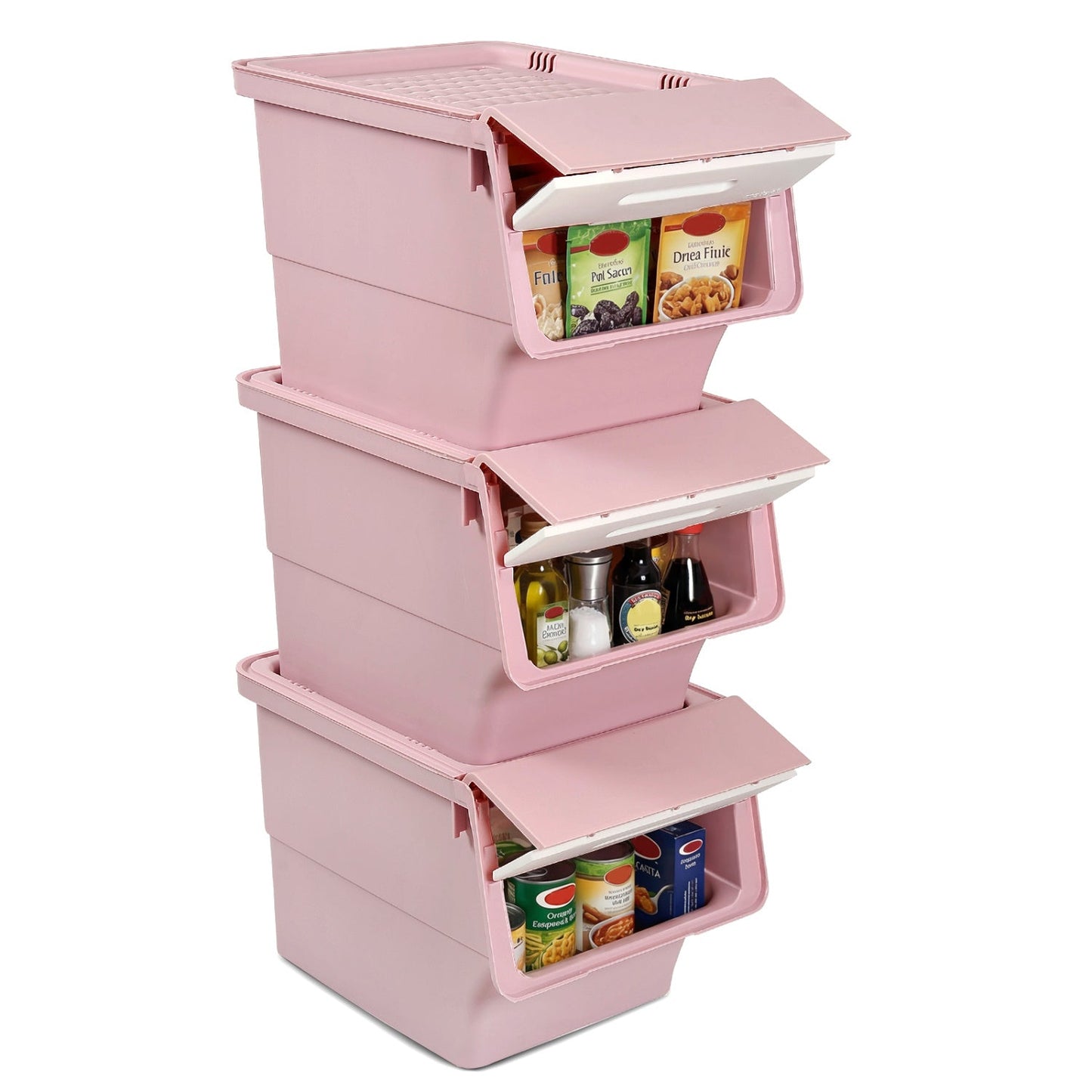 3 Pieces Storage Bins on Wheels Stackable Plastic Boxes with Stay-Open Lid (M)