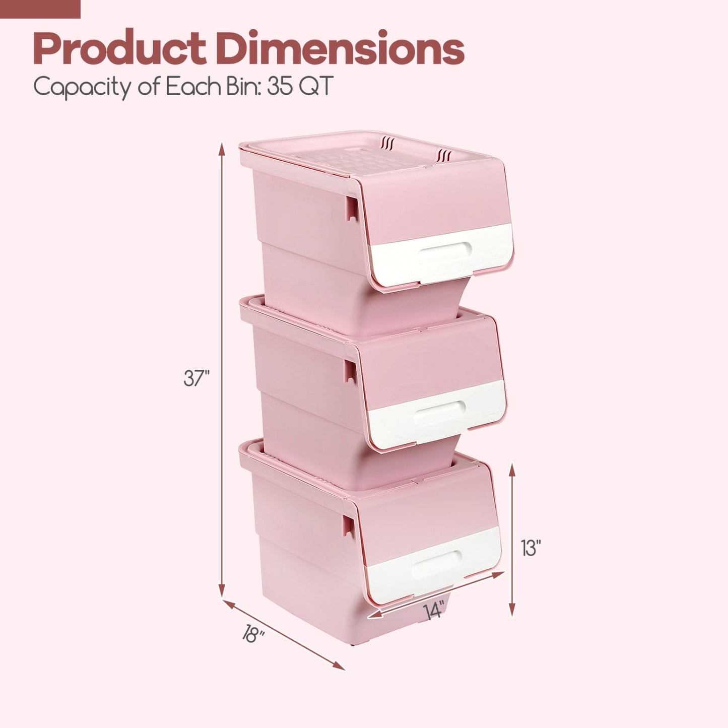 3 Pieces Storage Bins on Wheels Stackable Plastic Boxes with Stay-Open Lid (M)