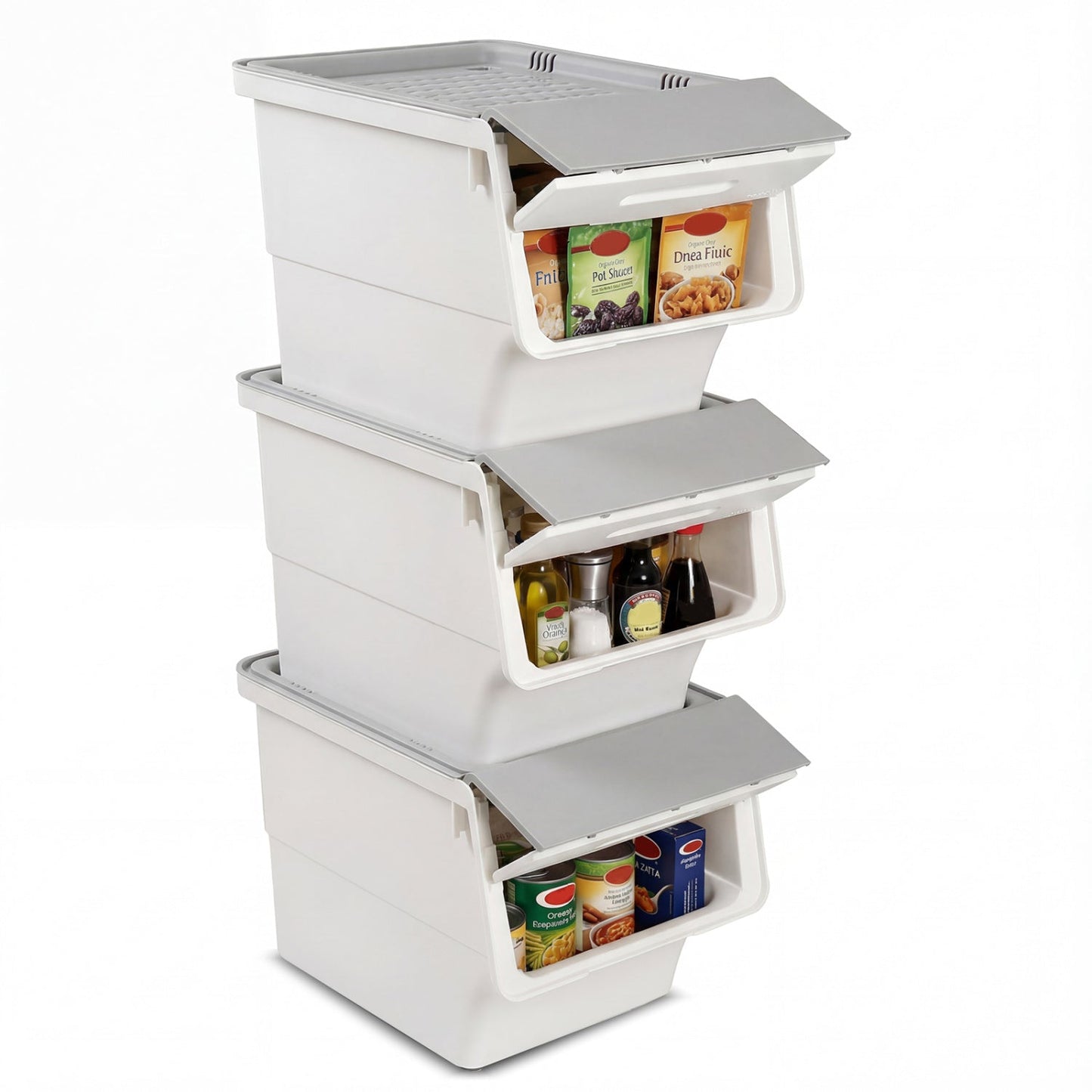 3 Pieces Storage Bins on Wheels Stackable Plastic Boxes with Stay-Open Lid (M)