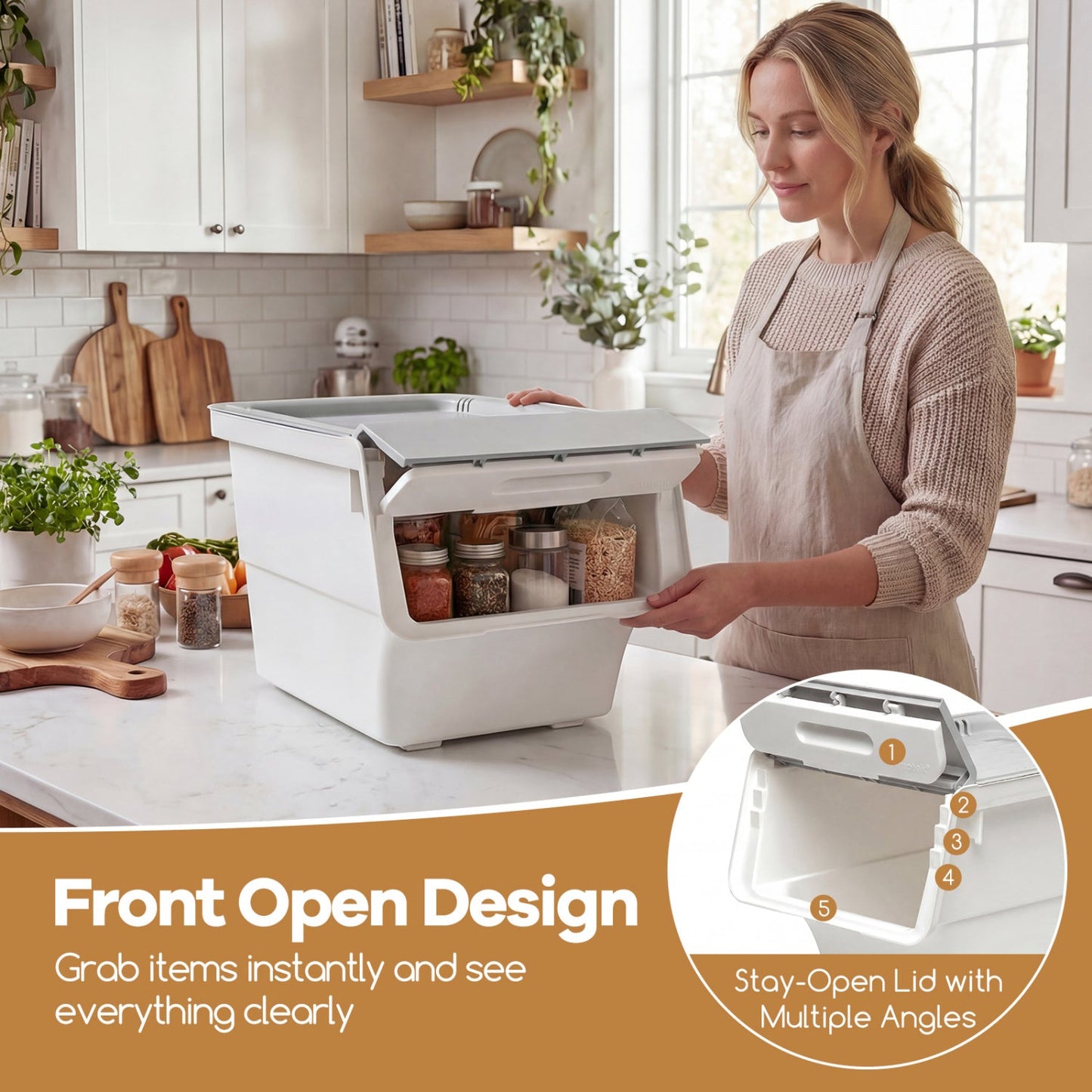 3 Pieces Storage Bins on Wheels Stackable Plastic Boxes with Stay-Open Lid (M)