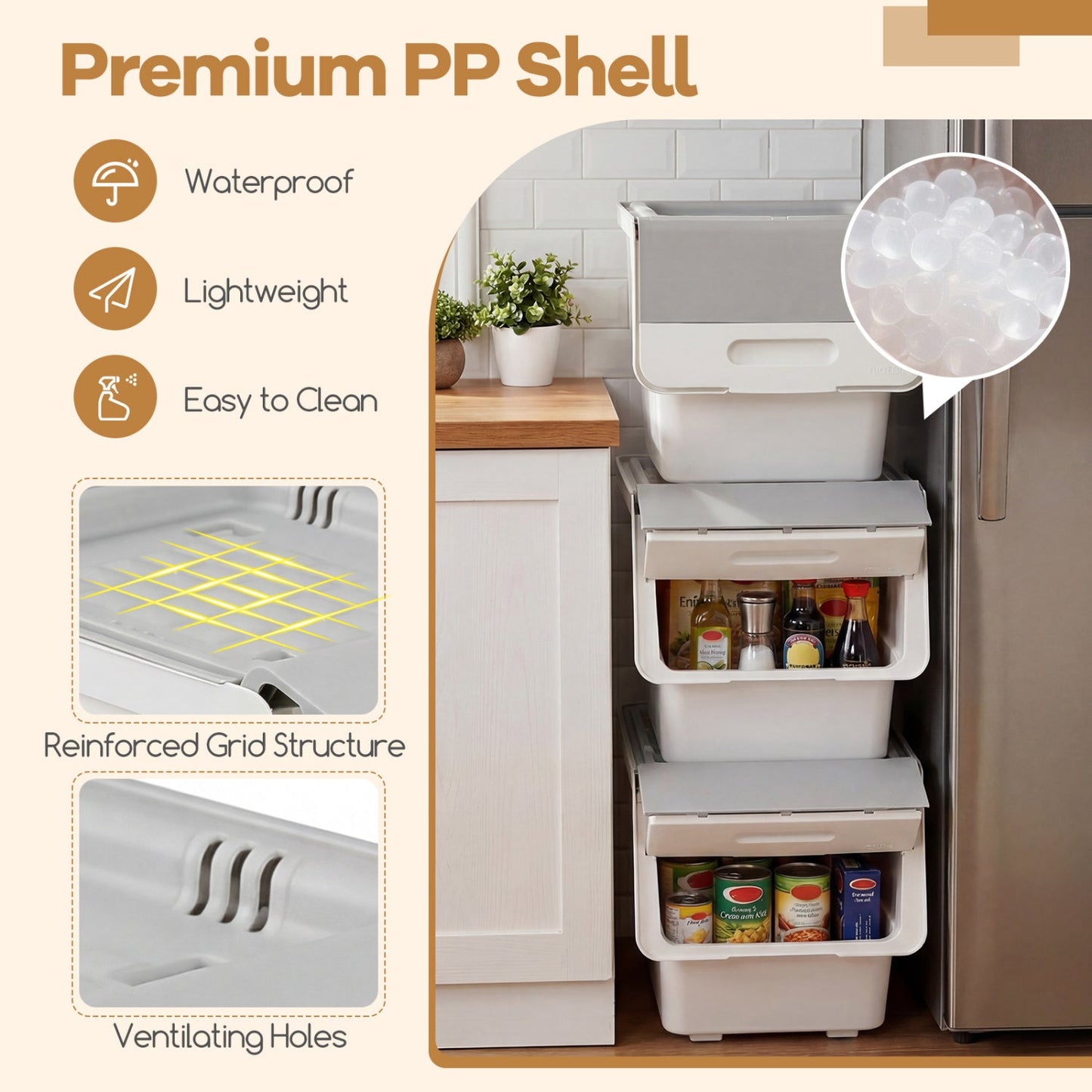 3 Pieces Storage Bins on Wheels Stackable Plastic Boxes with Stay-Open Lid (M)