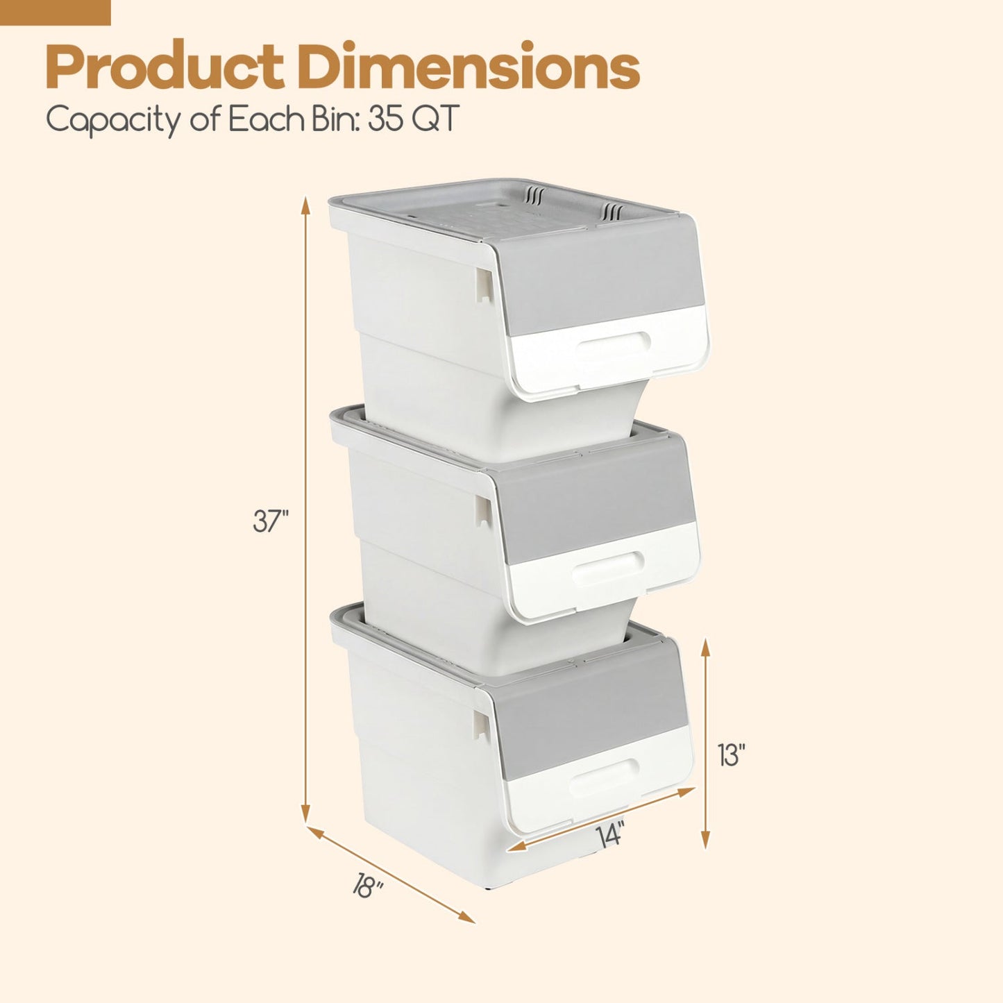 3 Pieces Storage Bins on Wheels Stackable Plastic Boxes with Stay-Open Lid (M)