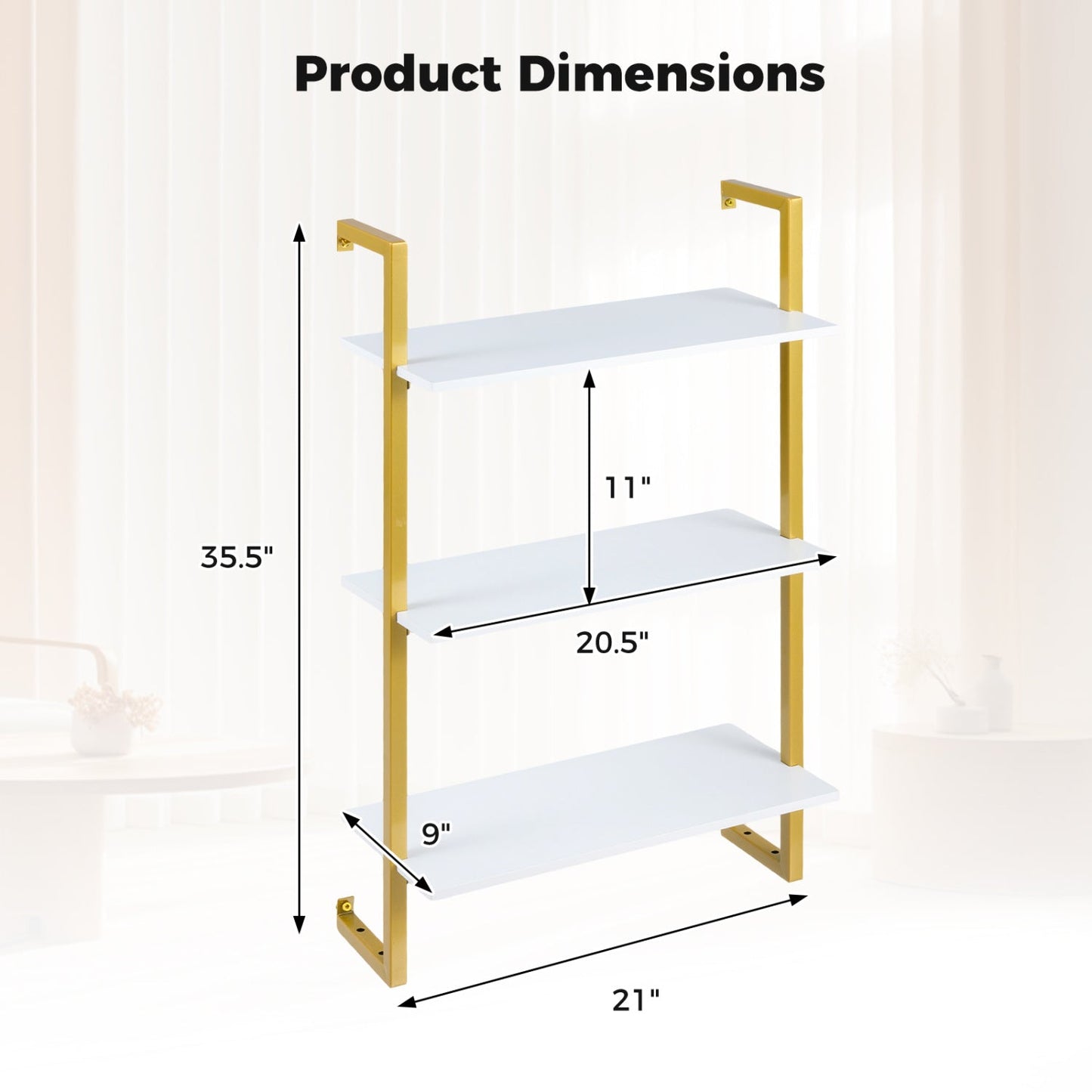 3-Tier Floating Modern Kitchen Shelf for Living Room Home Office and Bathroom