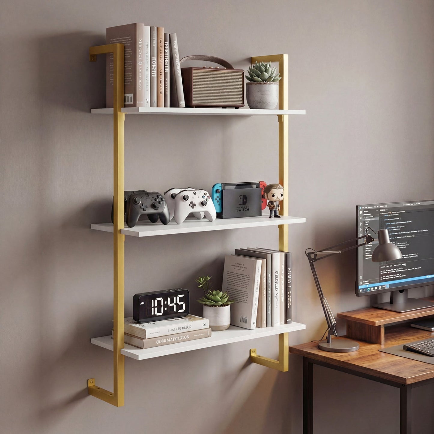 3-Tier Floating Modern Kitchen Shelf for Living Room Home Office and Bathroom
