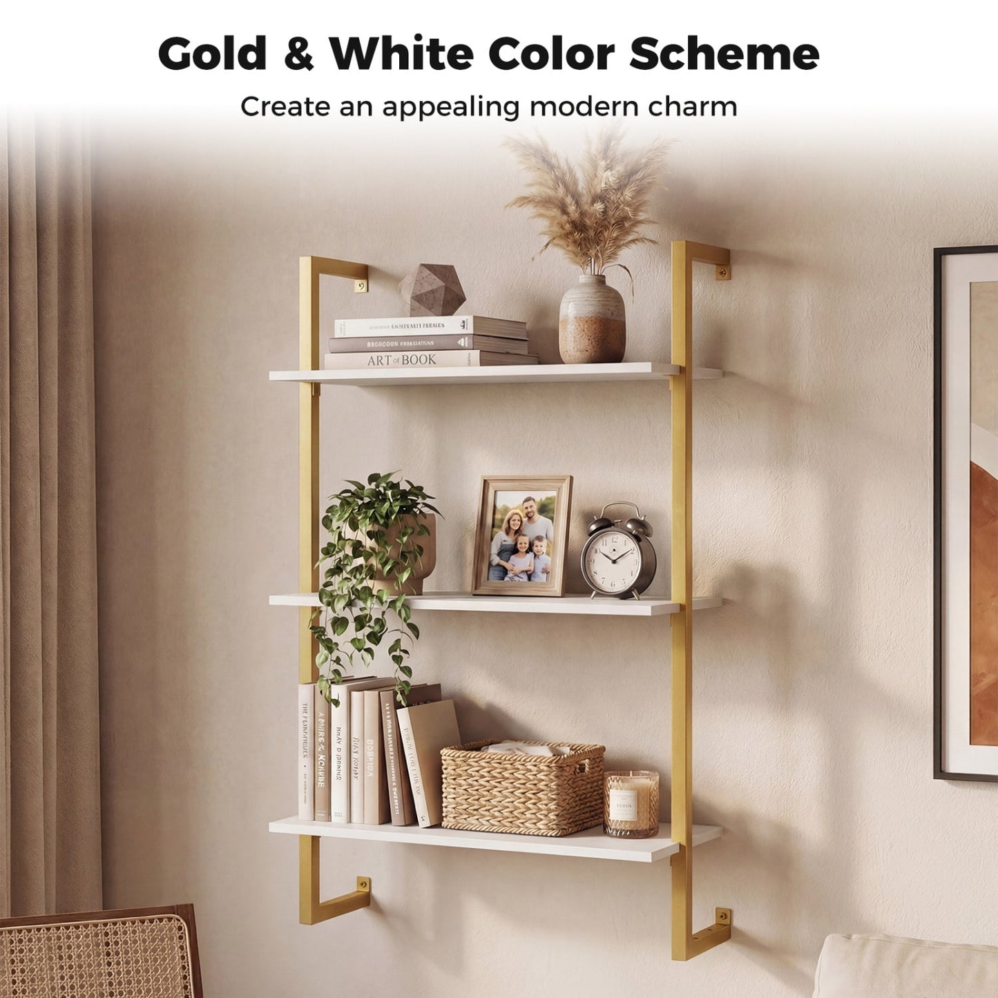 3-Tier Floating Modern Kitchen Shelf for Living Room Home Office and Bathroom