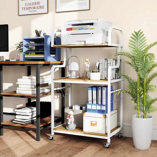 3-Tier Rolling Printer Stand Home Office Large Printer Cart with Storage Shelves