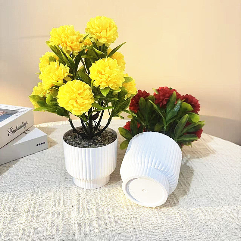 Artificial Chrysanthemum Bonsai with Stone Base