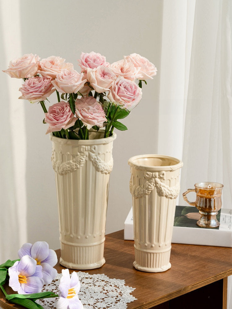 French Embossed Ceramic Flower Vase