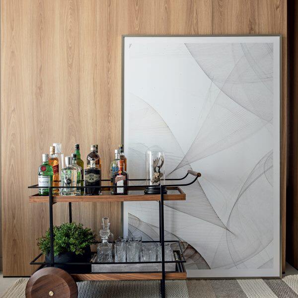 Mobile Solid Wood Side Table with Iron Accents