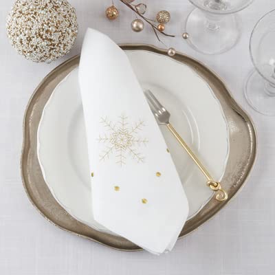 Fennco Styles Country Embroidered Pheasant Cloth Napkins 20" W x 20" L, Set of 4 - White Elegant Dinner Napkins for Dining Table, Family Gatherings, Banquets & Home Décor