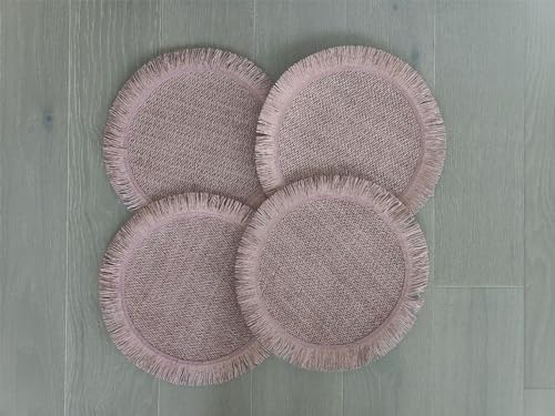 Fennco Styles Woven Round Fringe Solid Color Placemats 14" Round, Set of 4