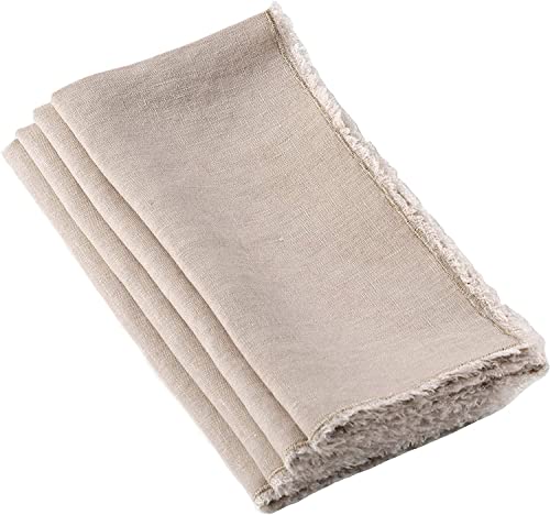 Fennco Styles Classic Stonewashed with Fringe Border 100% Linen Cloth Napkins 20" W X 20" L, Set of 4 – Soft Dinner Napkins for Banquet, Wedding, Special Events and Home Décor