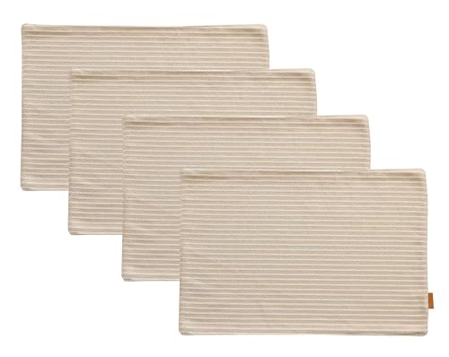Fennco Styles Striped Two-Side Use Reversible Placemats 13" W X 19" L, Set of 4 - Ivory Woven Table Mats for Home, Dining Table, Banquets, Holidays and Special Occasions